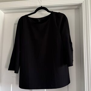 Ann Taylor black 3/4 sleeve top with ties on sleeves.